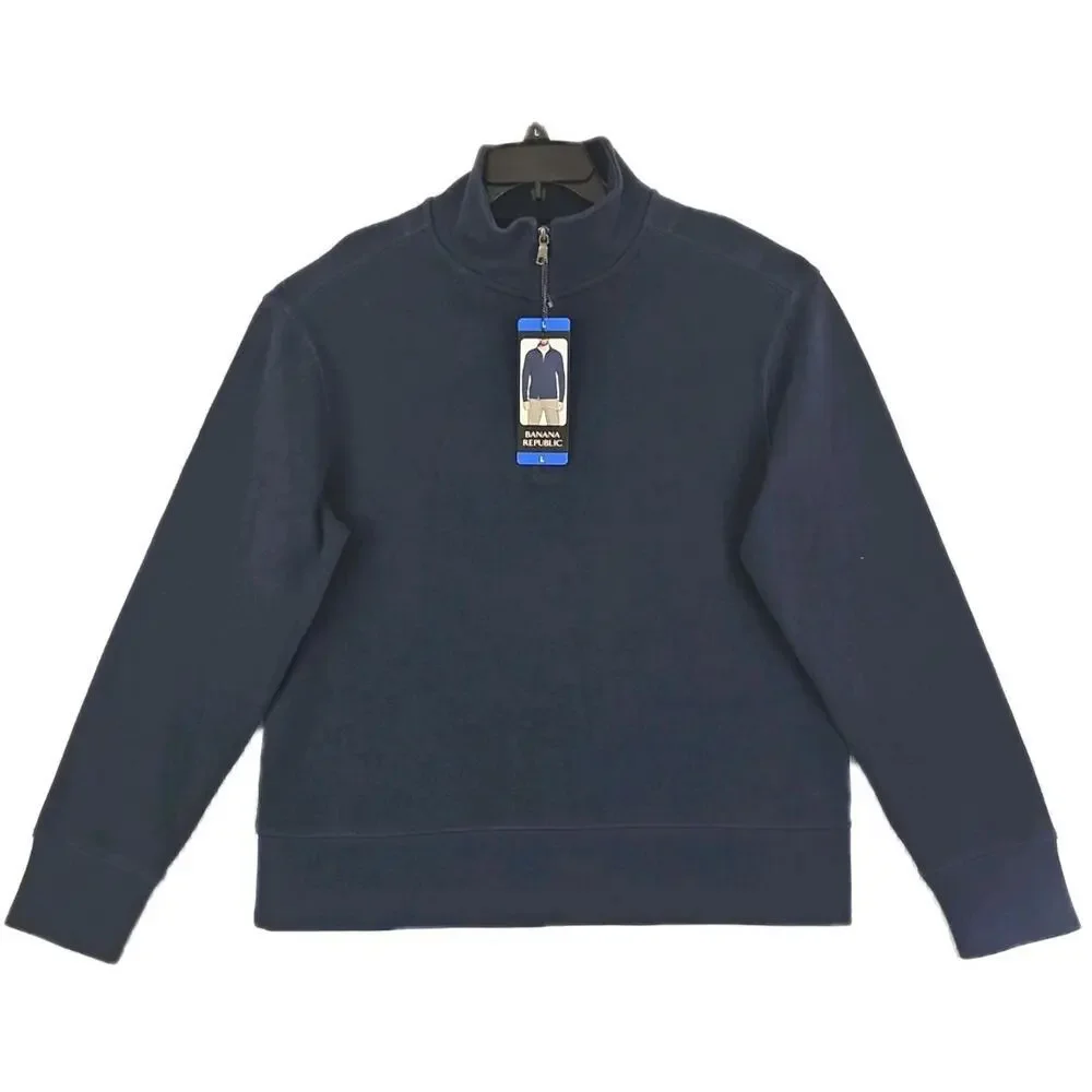 Banana Republic ~Men's Size L~ Blue Cotton Blend 1/4 Zip Pullover NWT.